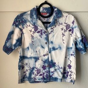 Vintage Agapo cotton short sleeve button down multi colored top